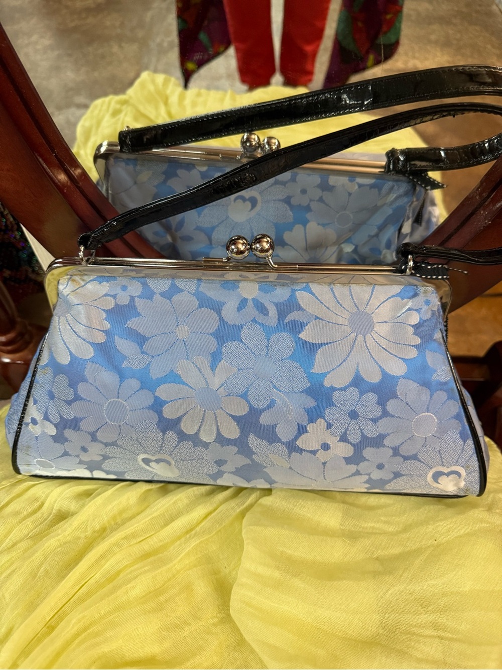 Blue Floral Frame-Top Women's Clutch Bag